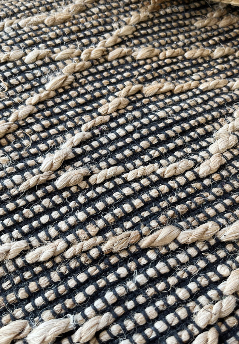 Tappeto in Juta e Cotone con Disegno Geometrico 60x110-Intrecciato a Mano I Juta J23B