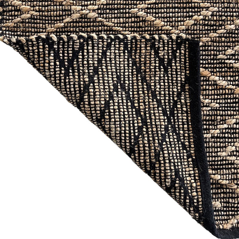 Tappeto in Juta e Cotone con Disegno Geometrico 60x110-Intrecciato a Mano I Juta J23B