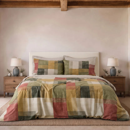Parure Copripiumino Matrimoniale Parker Riviera in Cotone – Fantasia Geometrica Patchwork