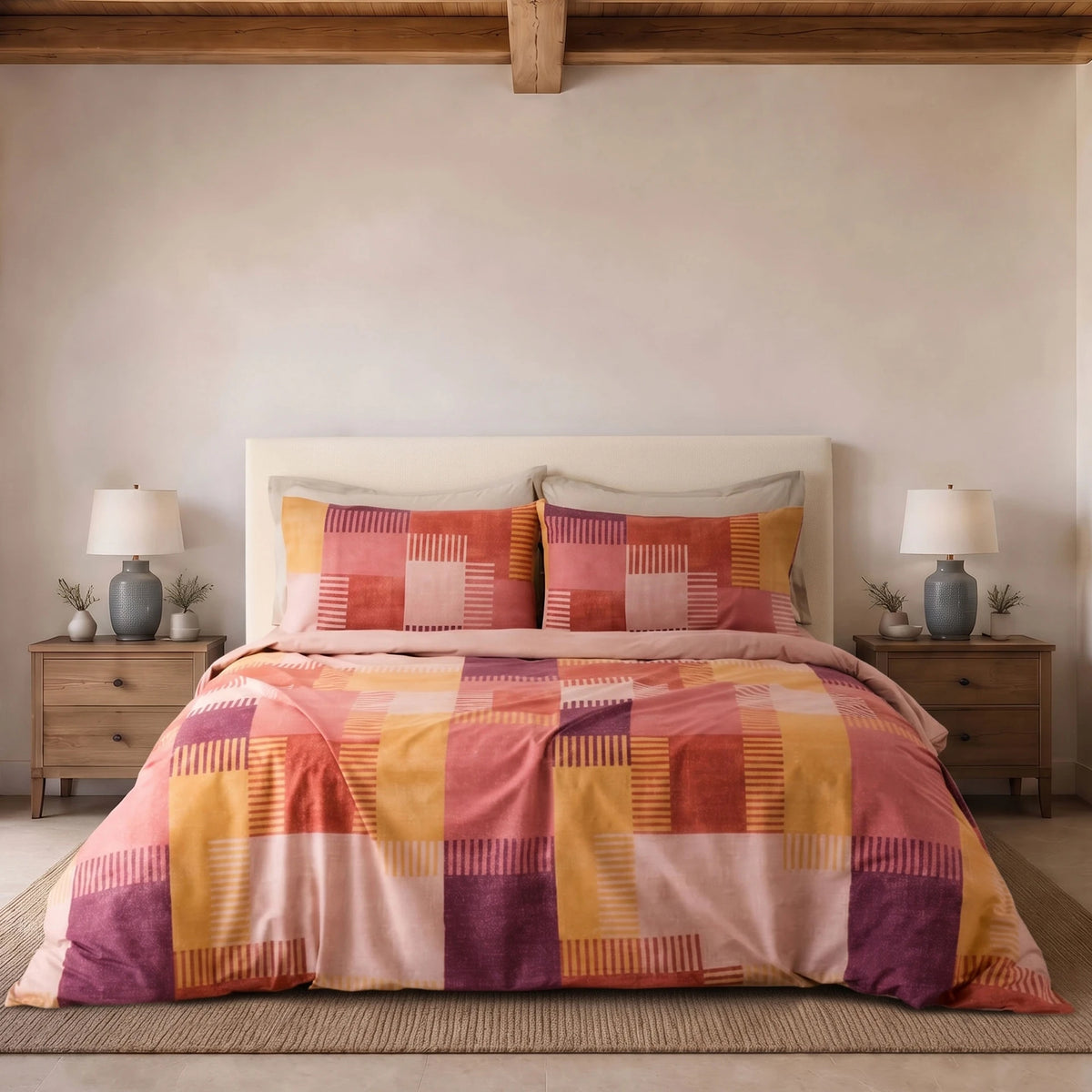 Parure Copripiumino Matrimoniale Parker Riviera in Cotone – Fantasia Geometrica Patchwork
