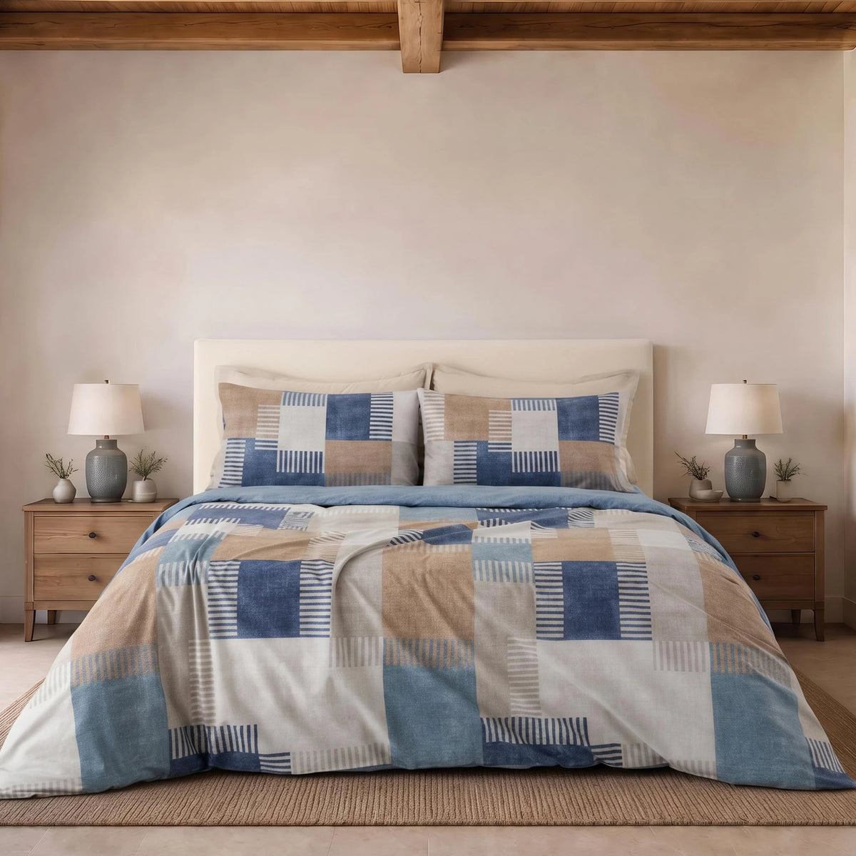 Parure Copripiumino Matrimoniale Parker Riviera in Cotone – Fantasia Geometrica Patchwork