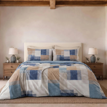 Parure Copripiumino Matrimoniale Parker Riviera in Cotone – Fantasia Geometrica Patchwork