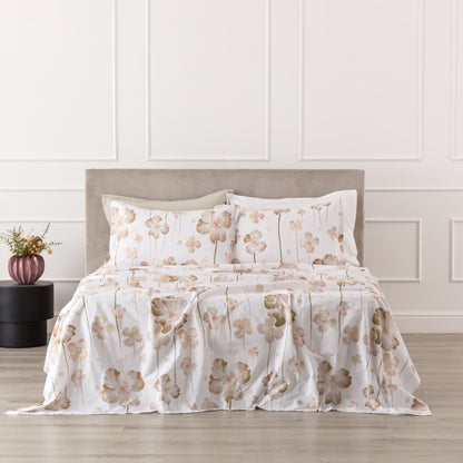 Completo Lenzuola Matrimoniale Linea Oro Ayla 100% Cotone | Fantasia Floreale