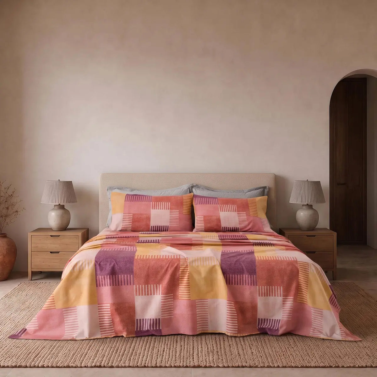 Completo Lenzuola Matrimoniale Parker in 100% Cotone Fantasia Geometrica – Carillo