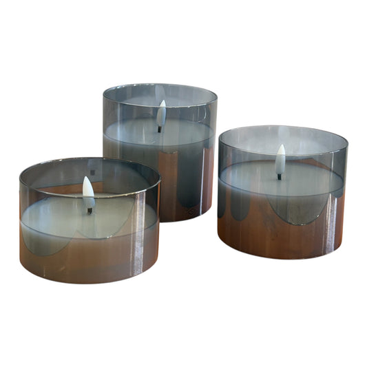 Set 3 Candele Led Cilindro con Vasetto in Vetro