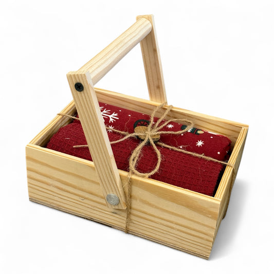 Cestino Legno+ Set 2 Strofinacci S&G Home 100% Cotone