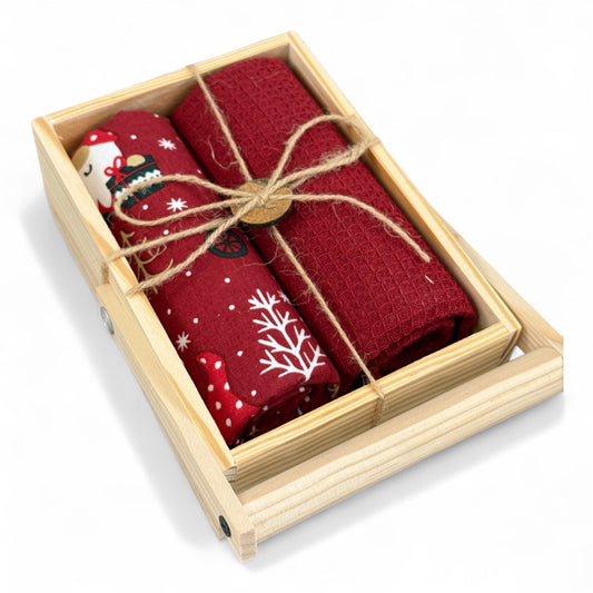 Cestino Legno+ Set 2 Strofinacci S&G Home 100% Cotone