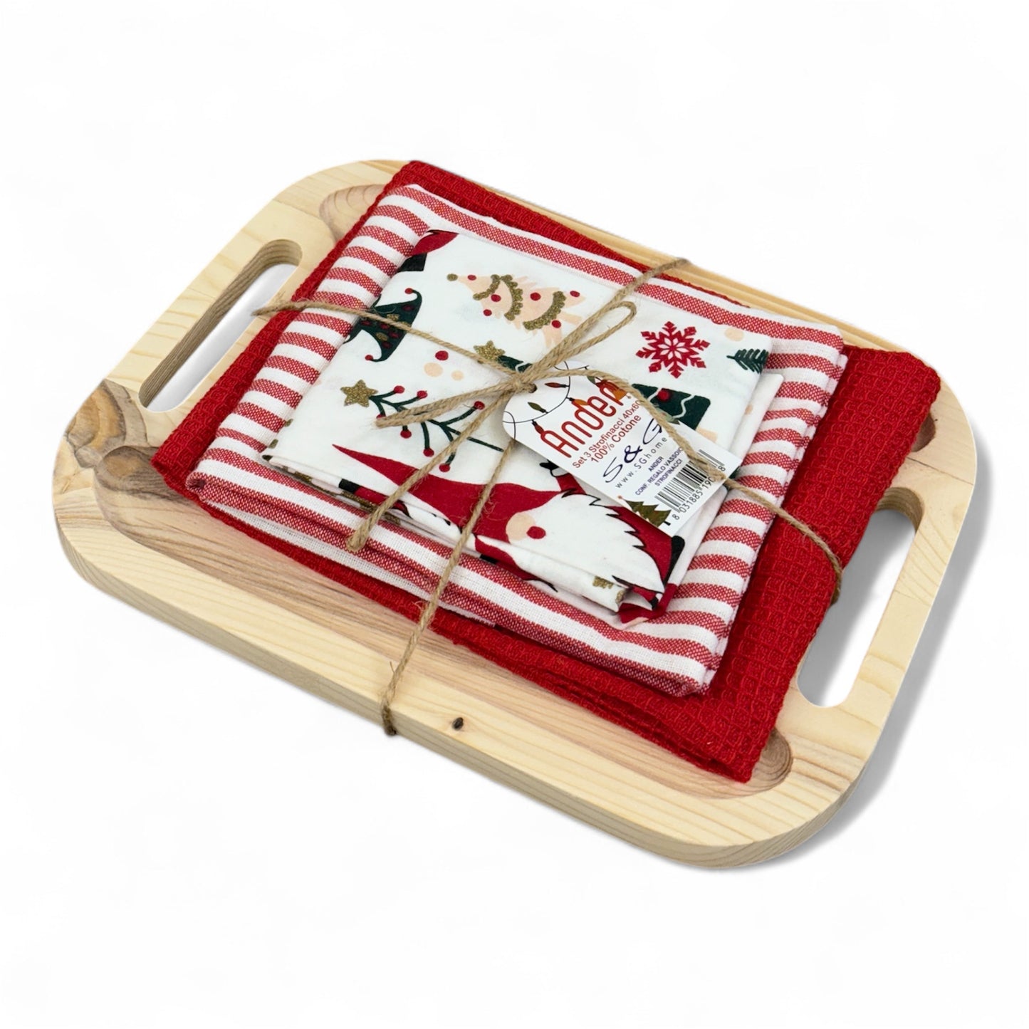 Vassoio in Legno con 3 Strofinacci 40x60 S&G Home