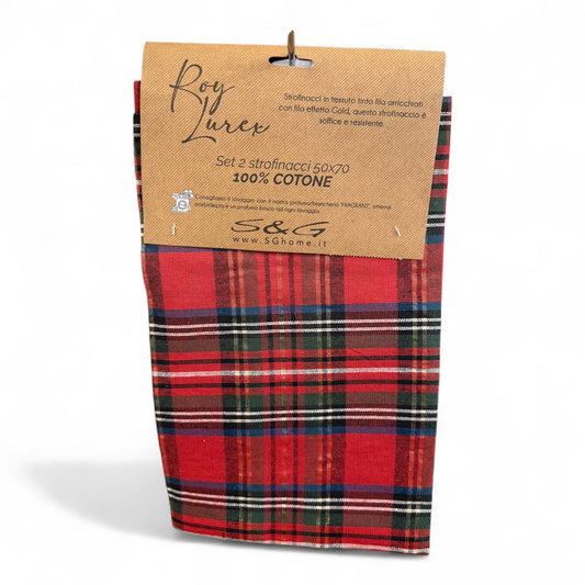 Set 2 Strofinacci S&G 50x70 Natalizi Effetto Gold 100% Cotone