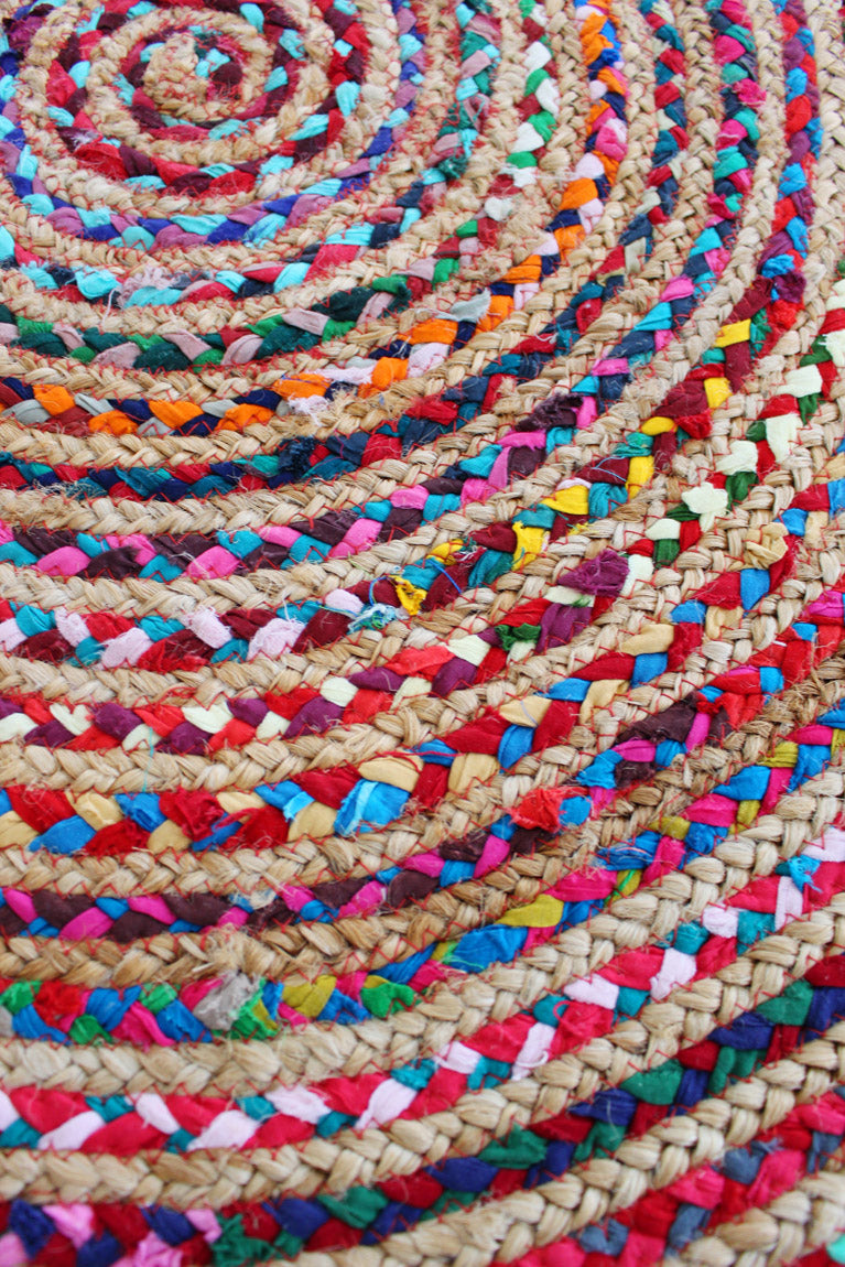 Tappeto Rotondo in Juta e Cotone Multicolore-Intrecciato a Mano ø110cm I Juta 410