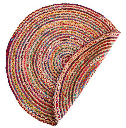 Tappeto Rotondo in Juta e Cotone Multicolore-Intrecciato a Mano ø110cm I Juta 410