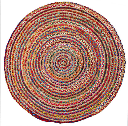 Tappeto Rotondo in Juta e Cotone Multicolore-Intrecciato a Mano ø110cm I Juta 410
