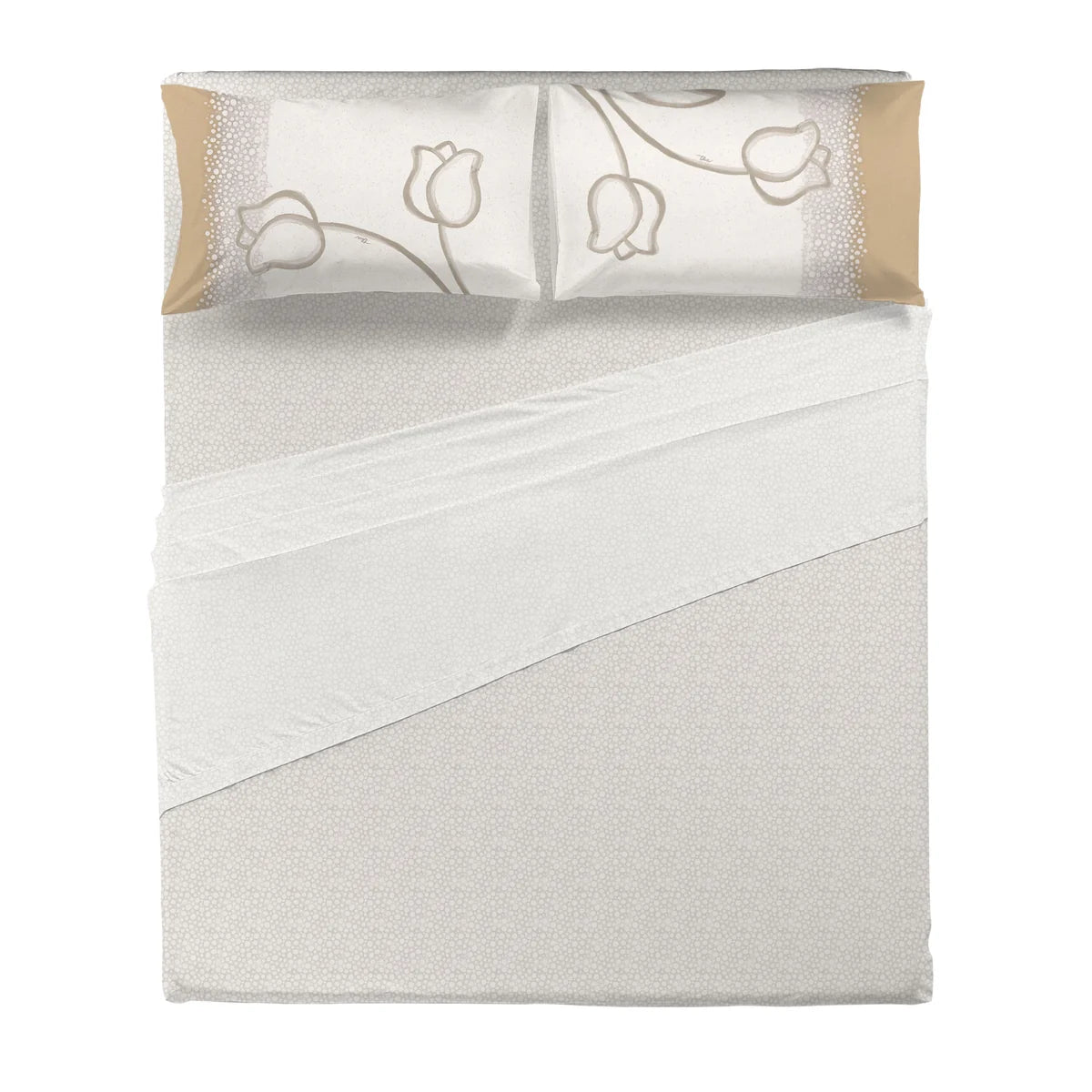 Lenzuola Matrimoniali Thun Pure Elegance Beige Fantasia Tulipani | 100% Cotone