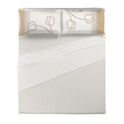 Lenzuola Matrimoniali Thun Pure Elegance Beige Fantasia Tulipani | 100% Cotone
