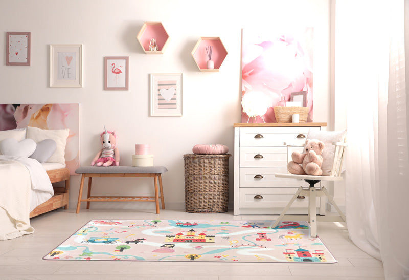 Tappeto Cameretta Bambina 120x160 cm Principesse e Castelli - Antiscivolo e Morbido