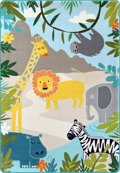 Tappeto Cameretta Bambini 100x150 cm Animali Savana Antiscivolo Morbido e Lavabile