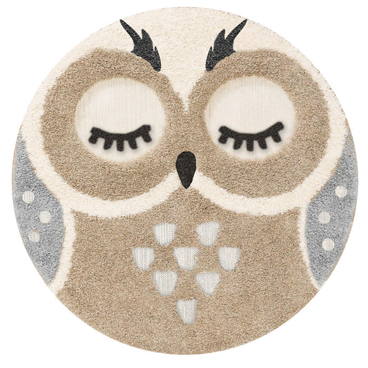 Tappeto Bimbi Rotondo Gufo ø90 - Sobel Zoo | Morbido e Antiscivolo