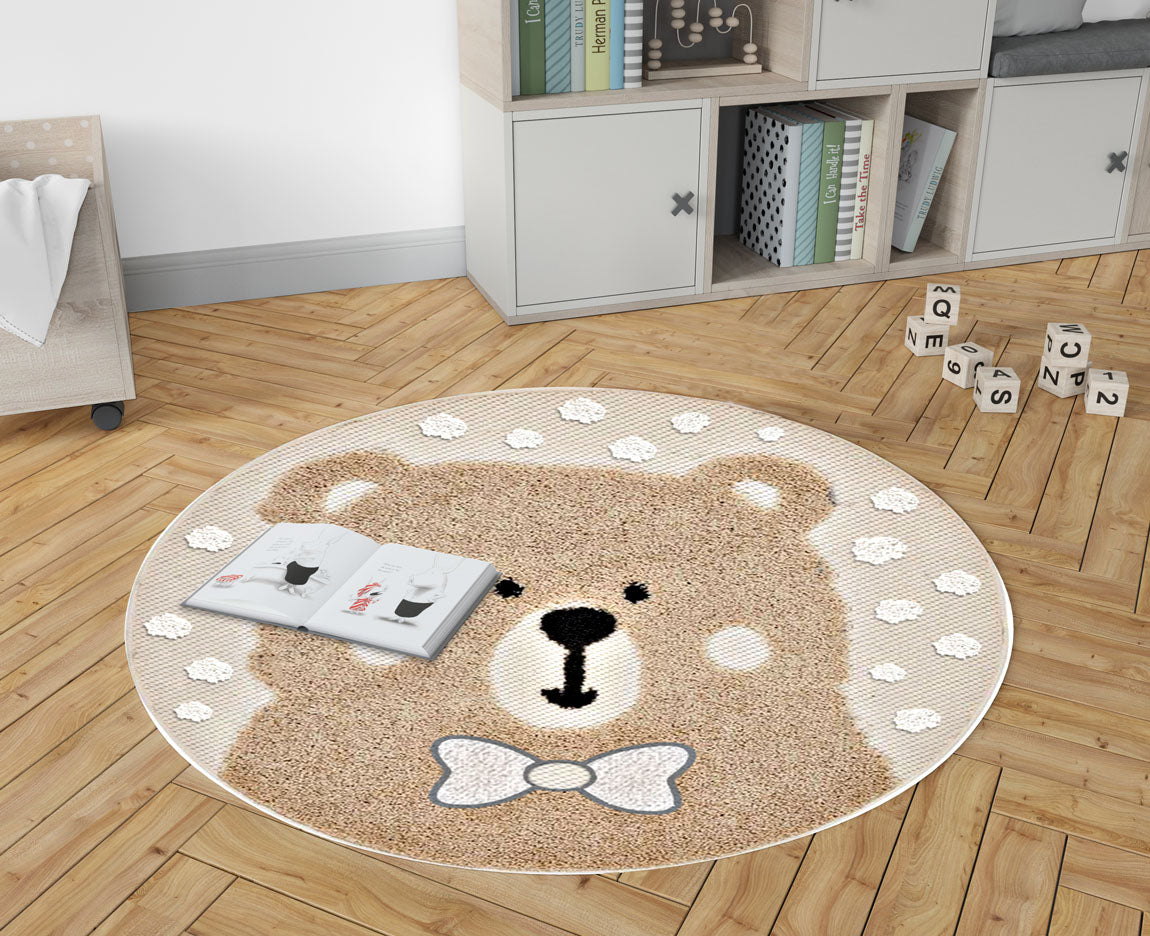 Tappeto Bimbi Rotondo Orso ø90 - Sobel Zoo | Morbido e Sicuro