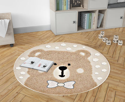 Tappeto Bimbi Rotondo Orso ø90 - Sobel Zoo | Morbido e Sicuro