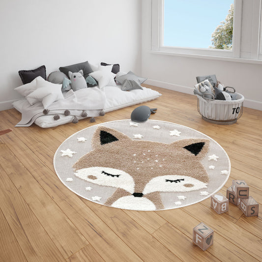 Tappeto Bimbi Rotondo Volpe ø90 - Sobel Zoo | Morbido e Sicuro