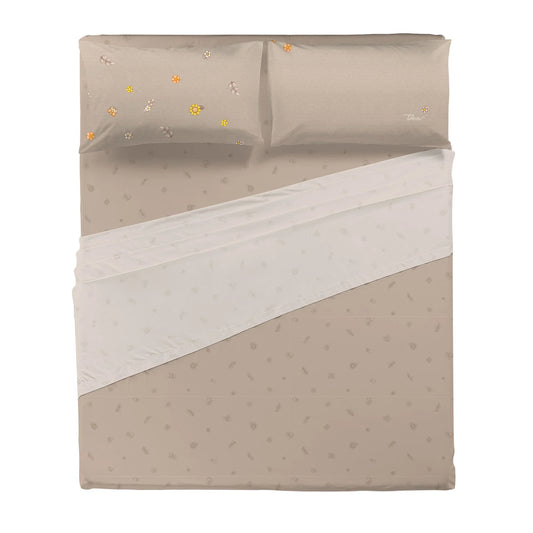 THUN Completo Letto Matrimoniale in Cotone Country Flowers Beige