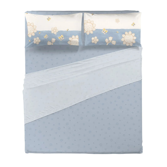 THUN Completo Letto Matrimoniale in Cotone Elegance Azzurro