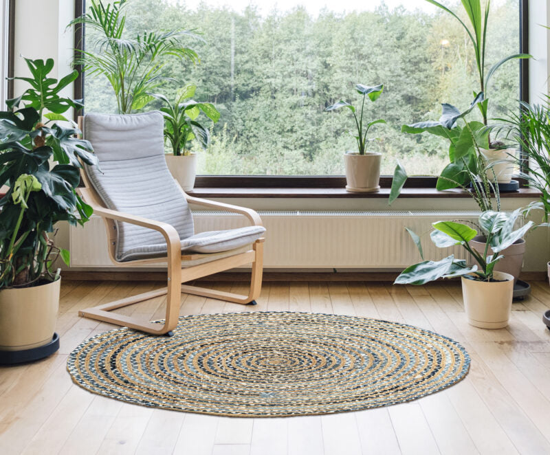 Tappeto Rotondo in Juta e Cotone Intrecciato a Mano ø110 Modello Juta 574