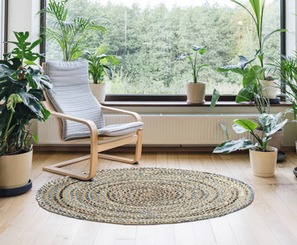 Tappeto Rotondo in Juta e Cotone Intrecciato a Mano ø110 Modello Juta 574