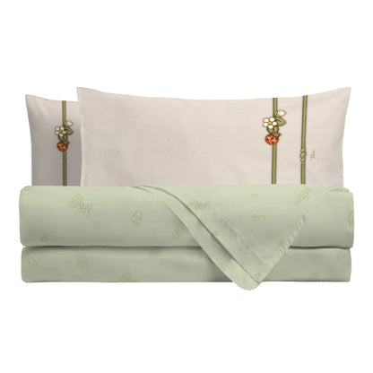 THUN Completo Letto Matrimoniale in Cotone Country Bloom Green