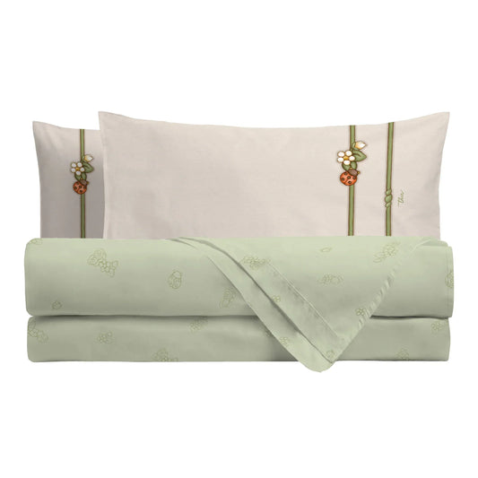THUN Completo Letto Matrimoniale in Cotone Country Bloom Green