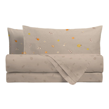 THUN Completo Letto Matrimoniale in Cotone Country Flowers Beige