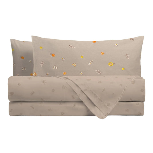 THUN Completo Letto Matrimoniale in Cotone Country Flowers Beige