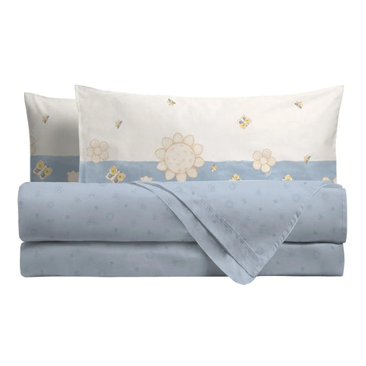 THUN Completo Letto Matrimoniale in Cotone Elegance Azzurro