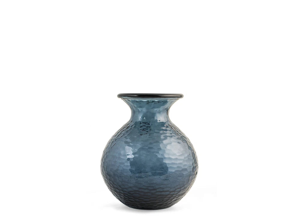 Vaso in Vetro Riciclato Blu Bugnato 33 cm | Design Elegante H&H