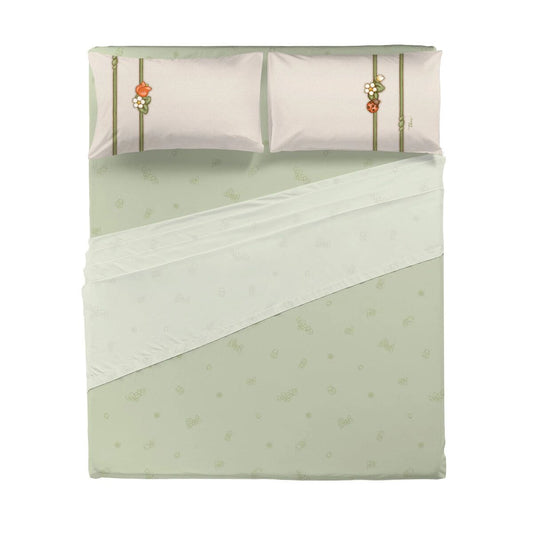 THUN Completo Letto Matrimoniale in Cotone Country Bloom Green